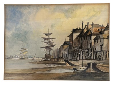 Lot 356 - ROWLAND HILDER OBE - UNTITLED CORNISH HARBOURSIDE - WATERCOLOUR PAINTING