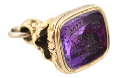 Lot 91 - 19TH CENTURY VICTORIAN AMETHYST INTAGLIO WATCH FOB
