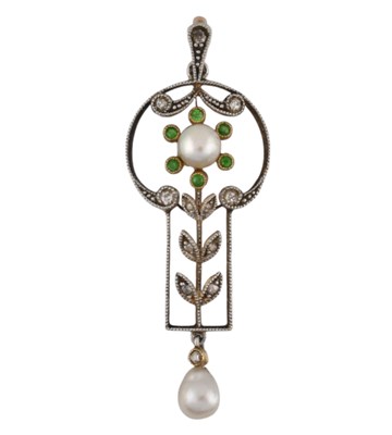 Lot 42 - EDWARDIAN BELLE EPOQUE DIAMOND PEARL GARNET PENDANT