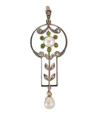 Lot 42 - EDWARDIAN BELLE EPOQUE DIAMOND PEARL GARNET PENDANT
