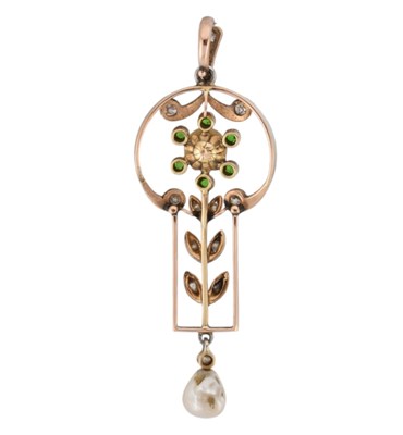 Lot 42 - EDWARDIAN BELLE EPOQUE DIAMOND PEARL GARNET PENDANT