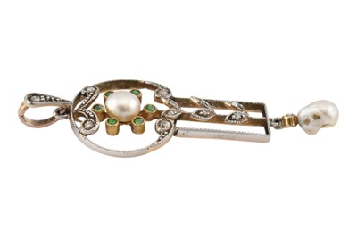 Lot 42 - EDWARDIAN BELLE EPOQUE DIAMOND PEARL GARNET PENDANT