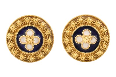Lot 129 - PAIR OF 800 GOLD & ENAMEL EARRINGS