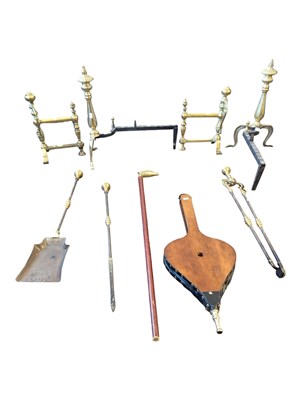 Lot 136 - SET OF 19TH CENTURY GEORGIAN BRASS ANDIRONS AND COMPANIONS
