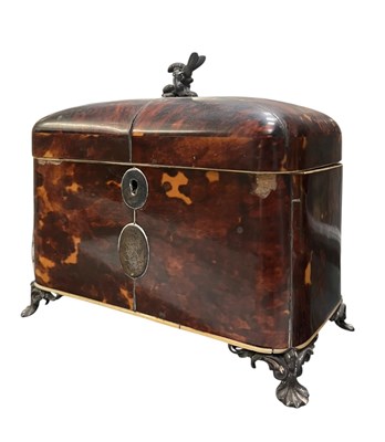 Lot 130 - 19TH CENTURY TORTOISE SHELL & IVORY VENEERED TEA CADDY