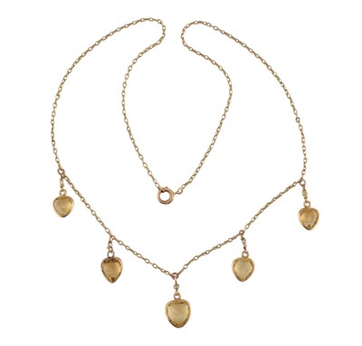 Lot 7 - EDWARDIAN GOLD CITRINE & PEARL, HEART FRINGE PENDANT NECKLACE
