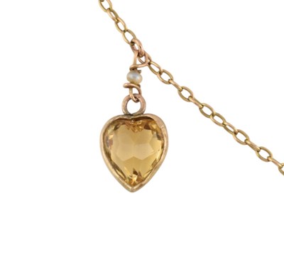 Lot 7 - EDWARDIAN GOLD CITRINE & PEARL, HEART FRINGE PENDANT NECKLACE