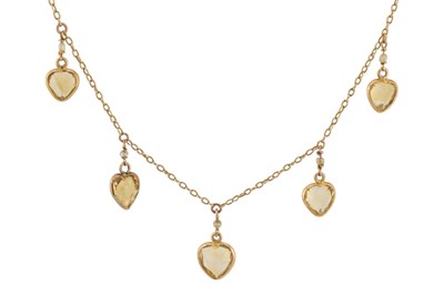 Lot 7 - EDWARDIAN GOLD CITRINE & PEARL, HEART FRINGE PENDANT NECKLACE
