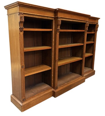 Lot 312 - VICTORIAN 19TH CENTURY OAK BREAKFRONT BOOKCASE CABINET