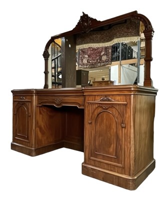 Lot 543 - LARGE 19TH CENTURY MAHOGANY TWIN PEDESTAL MIRROR BACK SIDEBOARD