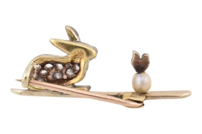 Lot 12 - 19TH CENTURY DIAMOND RABBIT PEARL & RUBY BROOCH PIN