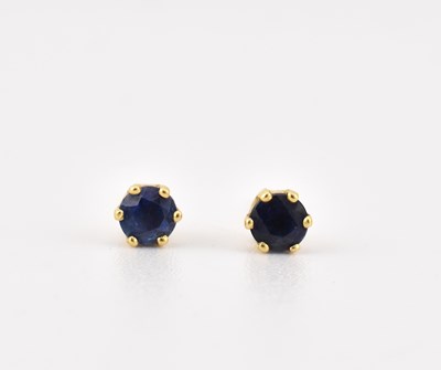 Lot 37 - PAIR OF HALLMARKED 18CT GOLD & SAPPHIRE STUD EARRINGS