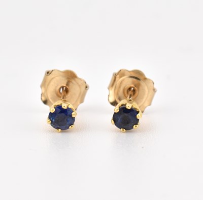 Lot 37 - PAIR OF HALLMARKED 18CT GOLD & SAPPHIRE STUD EARRINGS