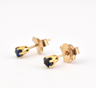 Lot 37 - PAIR OF HALLMARKED 18CT GOLD & SAPPHIRE STUD EARRINGS