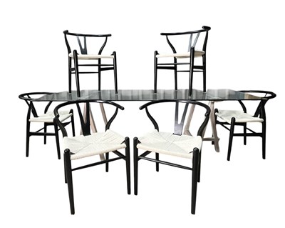 Lot 70 - AFTER WEGNER - WISHBONE - DINING TABLE AND SIX CHAIRS