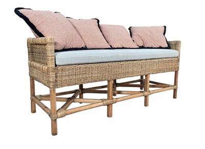 Lot 40 - MODERN INTERIOR DESIGNER'S RATTAN AND BAMBOO CONSERVATORY BENCH