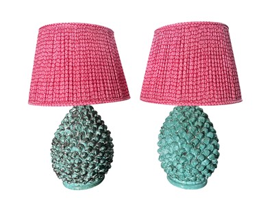Lot 68 - PAIR OF MODERN DESIGNER EARTHENWARE PINE CONE TABLE LAMPS