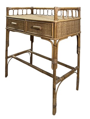 Lot 268 - RETRO 20TH CENTURY BAMBOO AND RATTAN WOVEN DESK / DRESSING TABLE
