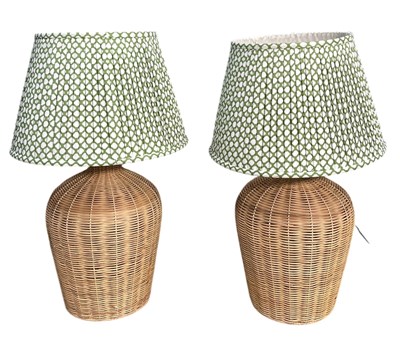 Lot 33 - POOKY - PAIR OF MODERN DESIGN RATTAN WOVEN TABLE LAMPS