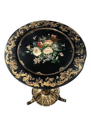 Lot 264 - JENNENS & BETTRIDGE - 19TH CENTURY GILT PARCEL EBONISED PAPIER MACHE OCCASIONAL TABLE