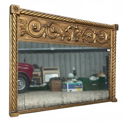 Lot 345 - 19TH CENTURY GILT WOOD & GESSO WORKED OVERMANTEL WALL MIRROR