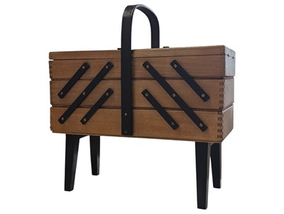Lot 564 - BRITISH MODERN DESIGN - MID 20TH CENTURY TEAK CANTILEVER SEWING BOX