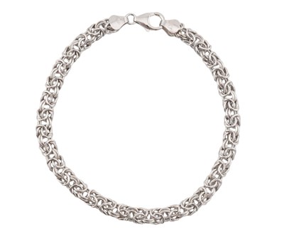Lot 414 - AN ITALIAN HALLMARKED 9CT WHITE GOLD FANCY LINK CHAIN BRACELET