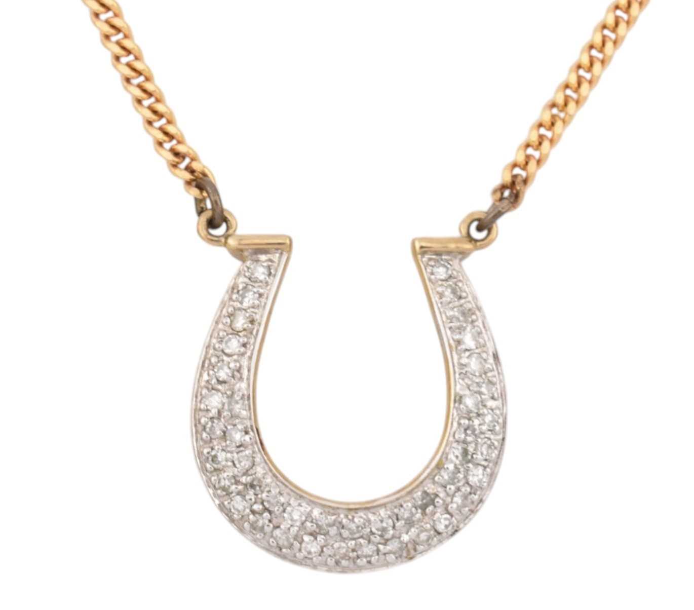 Lot 13 - HALLMARKED 9CT GOLD & DIAMOND HORSESHOE PENDANT NECKLACE