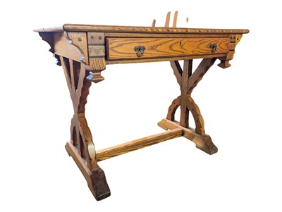 Lot 940 - VICTORIAN GOTHIC REVIVAL AESTHETIC MOVEMENT PITCH PINE WRITING TABLE