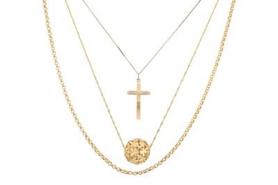 Lot 441 - TWO HALLMARKED 9CT GOLD PENDANT NECKLACES & A CHAIN