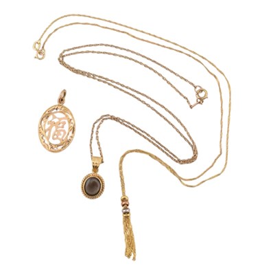 Lot 443 - TWO 14CT GOLD PENDANT NECKLACES & A PENDANT