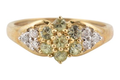 Lot 172 - HALLMARKED 9CT GOLD ALEXANDRITE & DIAMOND CLUSTER RING