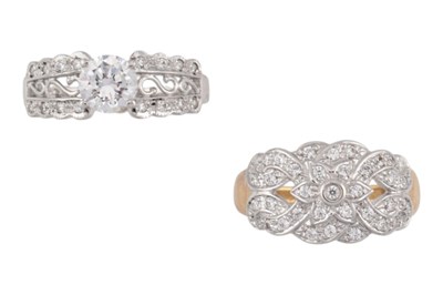 Lot 412 - TWO HALLMARKED 14CT GOLD & CZ RINGS