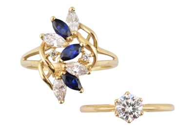 Lot 422 - TWO HALLMARKED 14CT GOLD & CZ RINGS