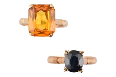 Lot 471 - TWO 14CT GOLD & GEM SET COCKTAIL RINGS.