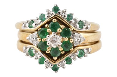 Lot 497 - HALLMARKED 9CT GOLD EMERALD & DIAMOND STACKING RING