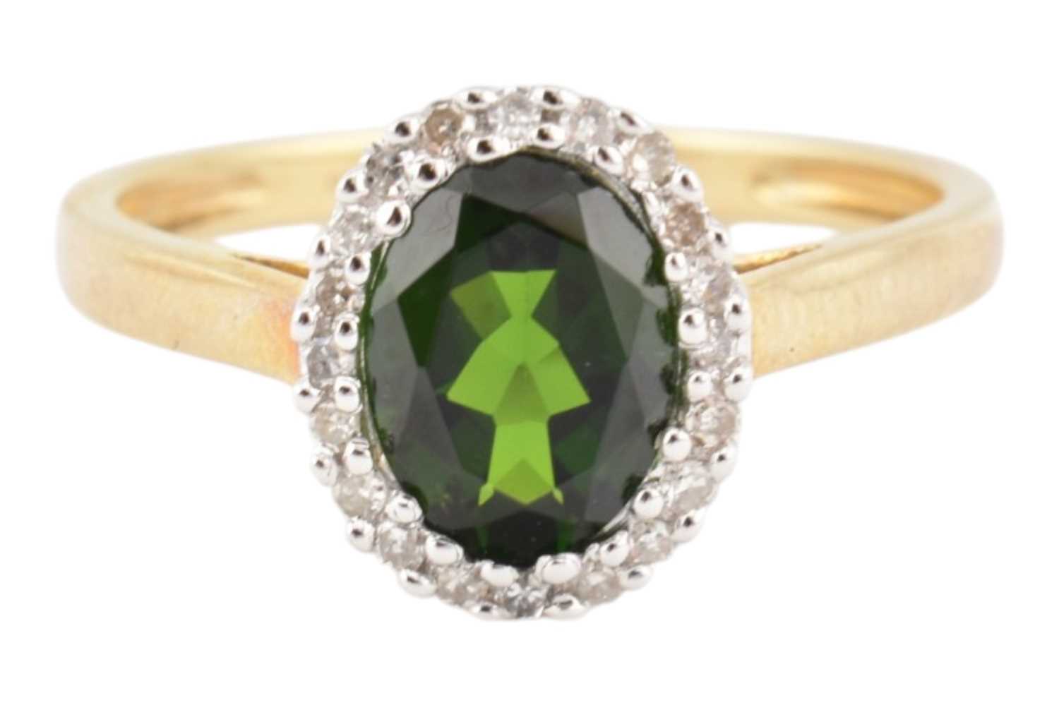 Lot 59 - HALLMARKED 9CT GOLD TOURMALINE & DIAMOND HALO RING