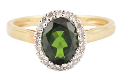 Lot 59 - HALLMARKED 9CT GOLD TOURMALINE & DIAMOND HALO RING