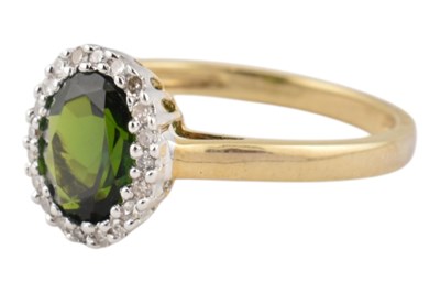 Lot 59 - HALLMARKED 9CT GOLD TOURMALINE & DIAMOND HALO RING
