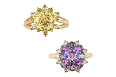 Lot 459 - TWO HALLMARKED 9CT GOLD GEM SET FLOWER CLUSTER RINGS