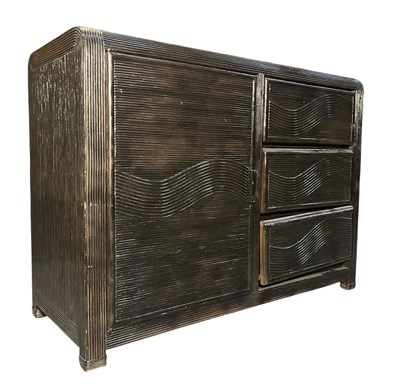 Lot 247 - RETRO 20TH CENTURY BLACK PAINTED PENCIL REED SIDEBOARD CREDENZA