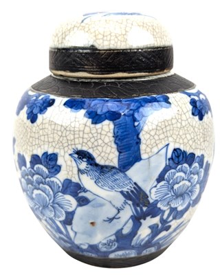 Lot 67 - TWO 19TH CENTURY CHINESE GINGER JARS INCLUDING A CRACKLE GLAZED LIDDED JAR