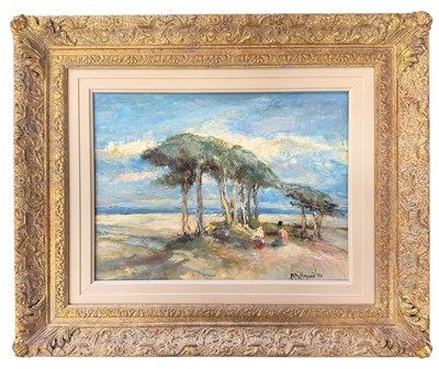 Lot 387 - MICHAEL D'AGUILAR (1924-2011) - AFTERNOON ON THE BEACH - OIL LANDSCAPE PAINTING