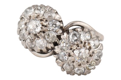 Lot 183 - HALLMARKED 18CT GOLD & DIAMOND TWIN CLUSTER RING