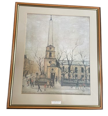 Lot 129 - AFTER L S LOWRY - ST. LUKE'S CHURCH - LITHOGRAPHIC PRINT BY JOHN ROBERTS & SONS