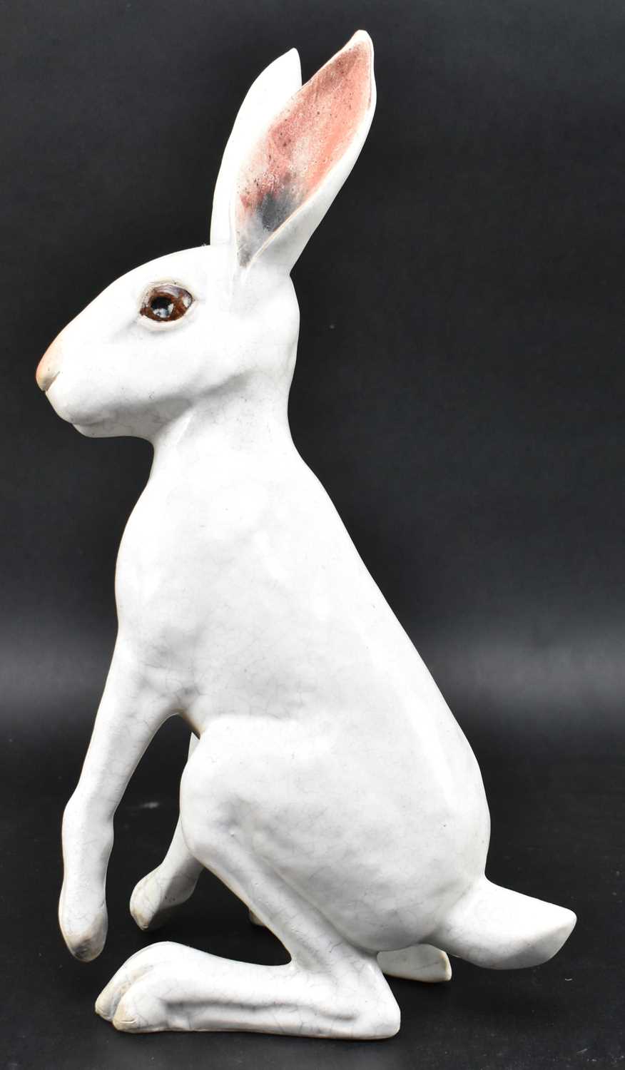 Lot 139 - BRIAN ANDREWS - RAKU GLAZED STUDIO POTTERY FIGURE OF A HARE