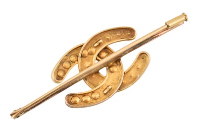 Lot 68 - EARLY 20TH CENTURY GOLD PEARL & DIAMOND LUCKY HORSESHOE BROOCH PIN