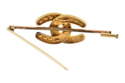 Lot 68 - EARLY 20TH CENTURY GOLD PEARL & DIAMOND LUCKY HORSESHOE BROOCH PIN