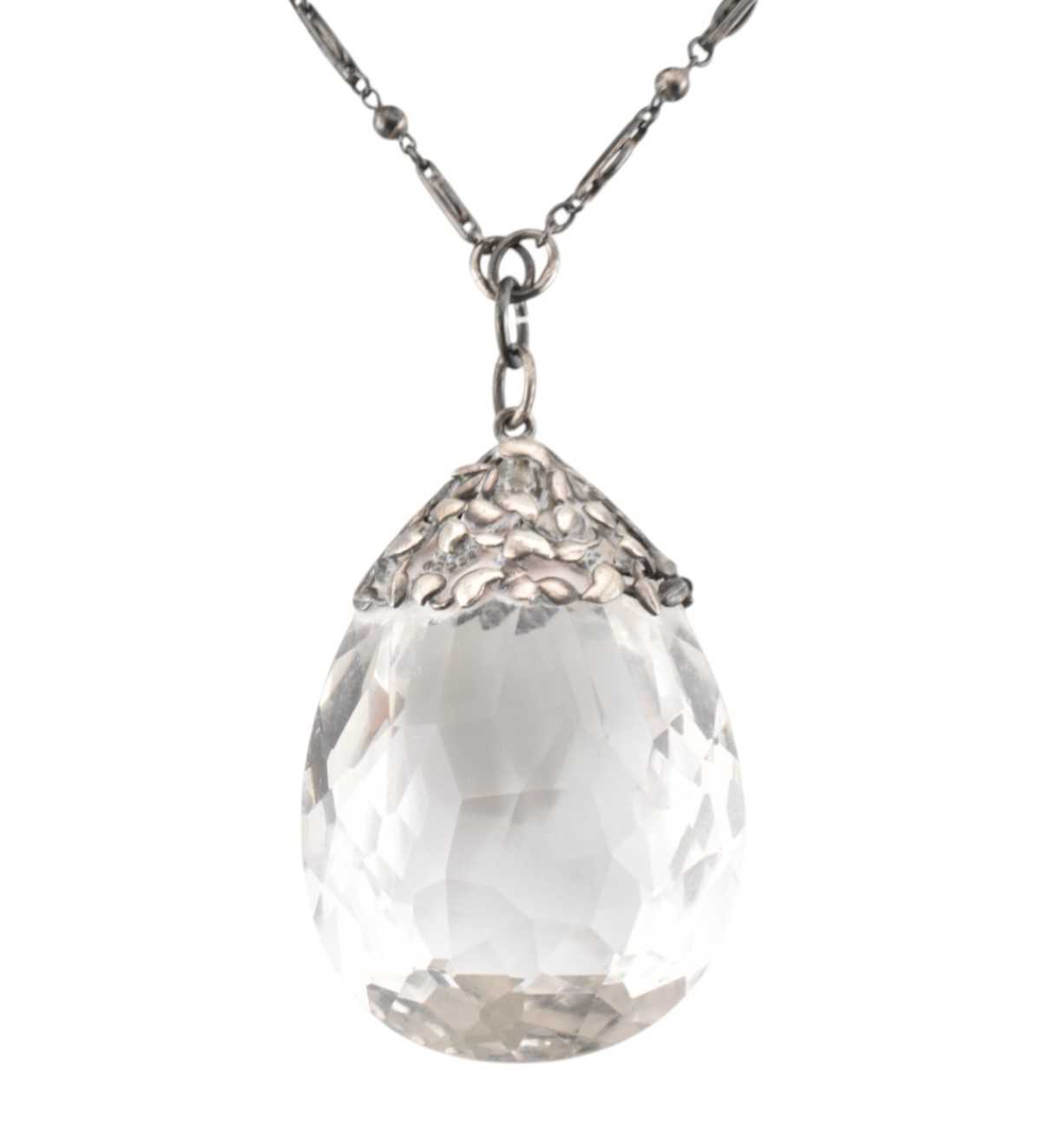 Lot 17 - ARTS & CRAFTS SILVER & ROCK CRYSTAL PENDANT NECKLACE