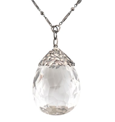 Lot 17 - ARTS & CRAFTS SILVER & ROCK CRYSTAL PENDANT NECKLACE